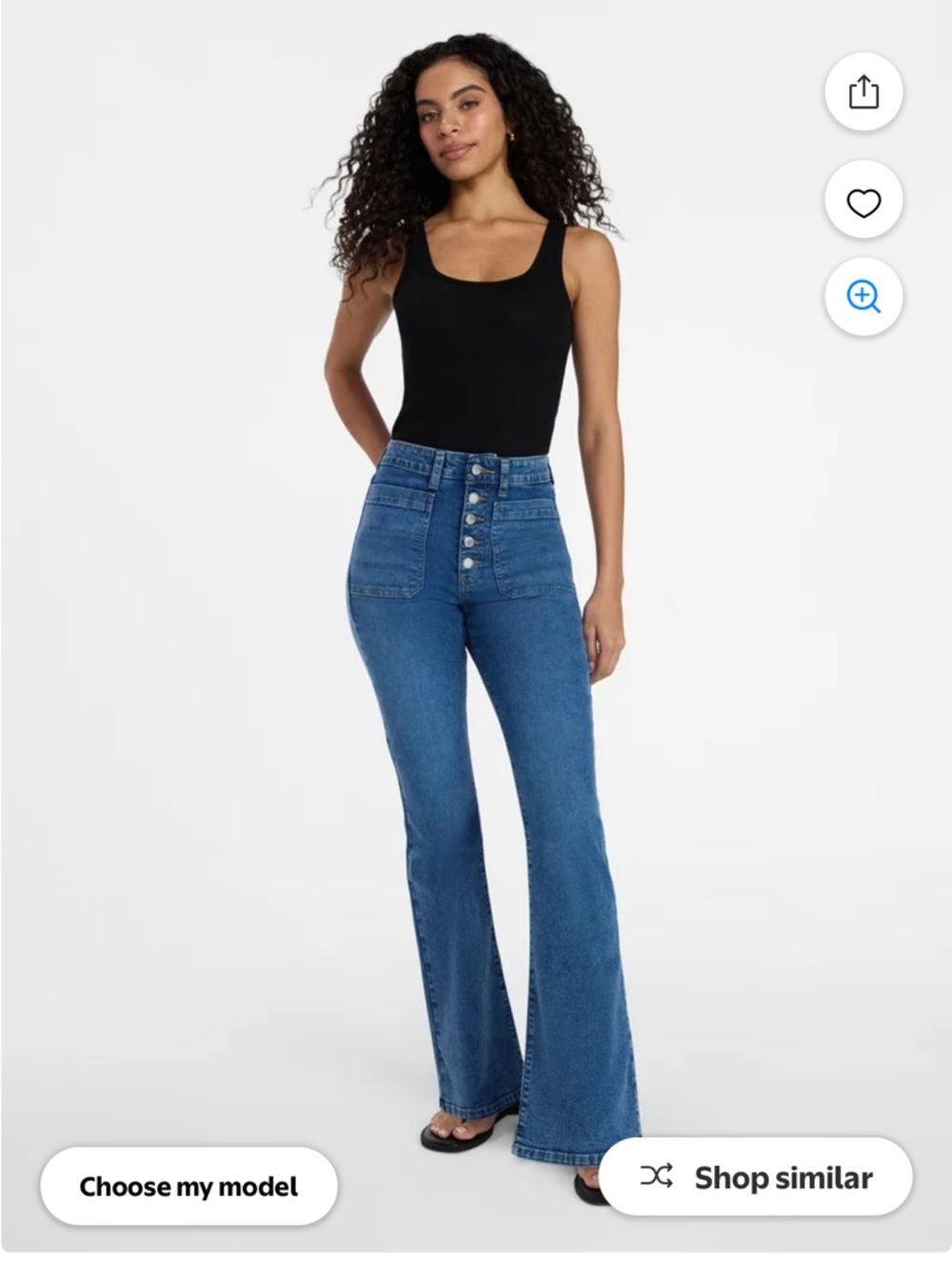 Time and Tru High-Rise Button-Front Flare Jeans - Blue Denim
